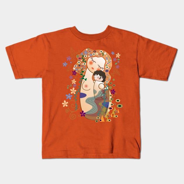 Kokeshis Mother and child of Klimt Kids T-Shirt by Pendientera